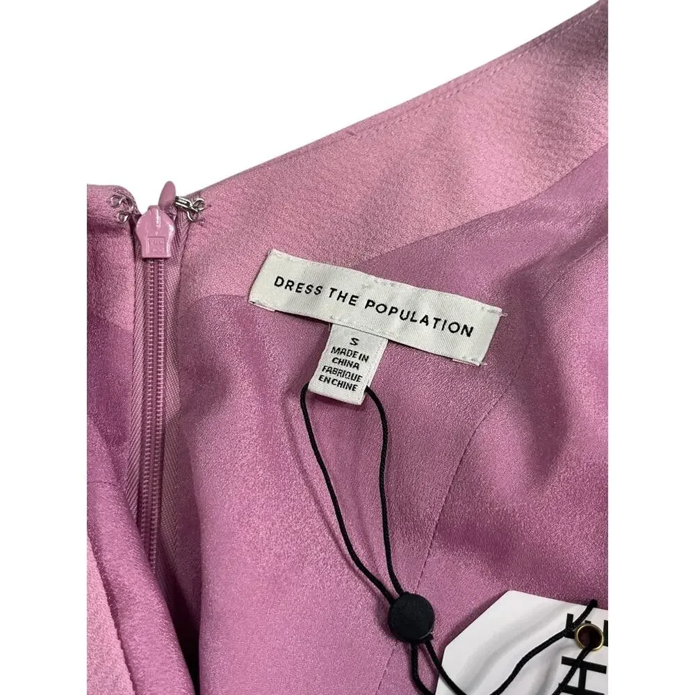 Dress The Population Livia Dress Womens Small Pink Midi Cap Sleeve Fit Flare